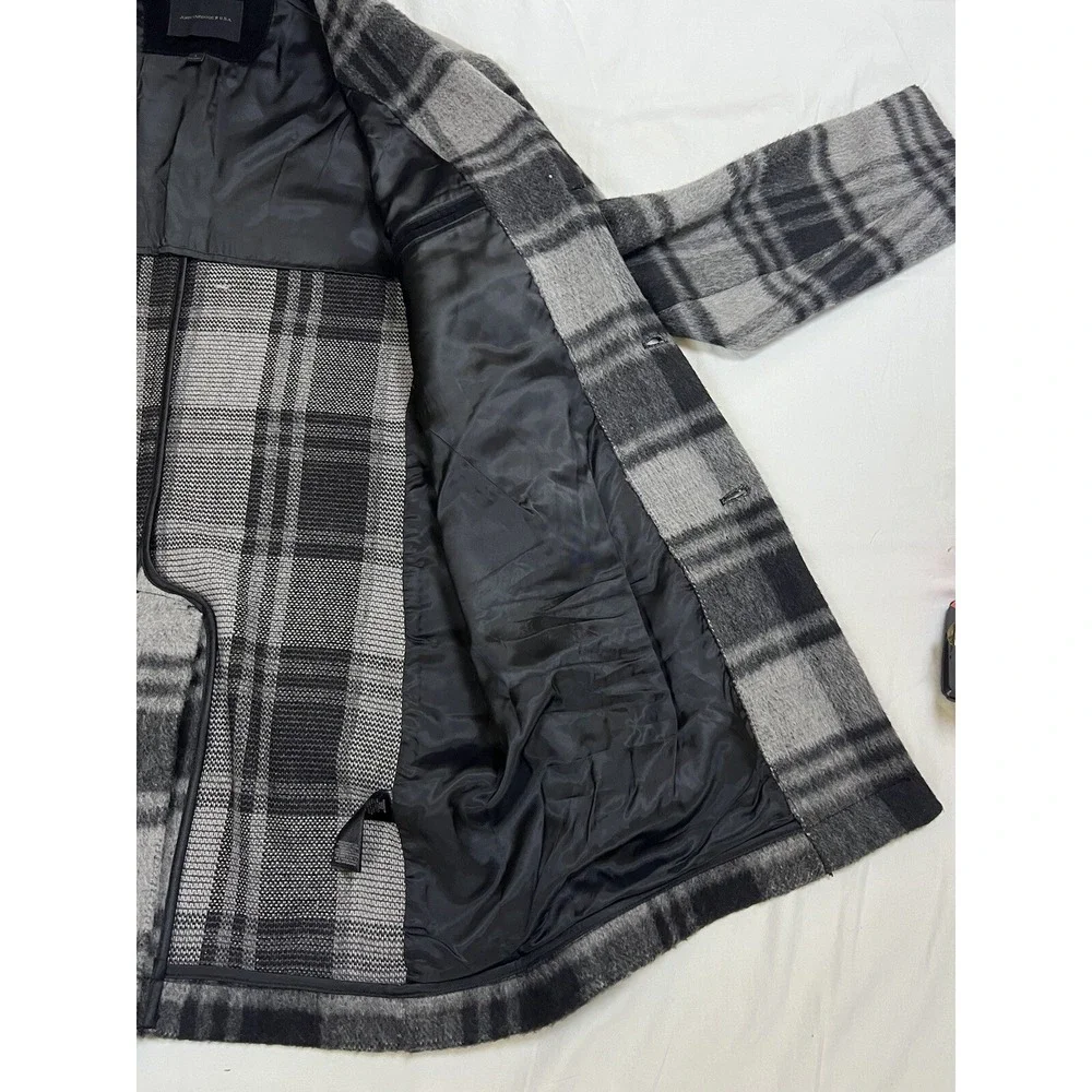 John Varvatos Carsen Coat Plaid Jacket‎ Wool Blend | Black Gray | Size Large